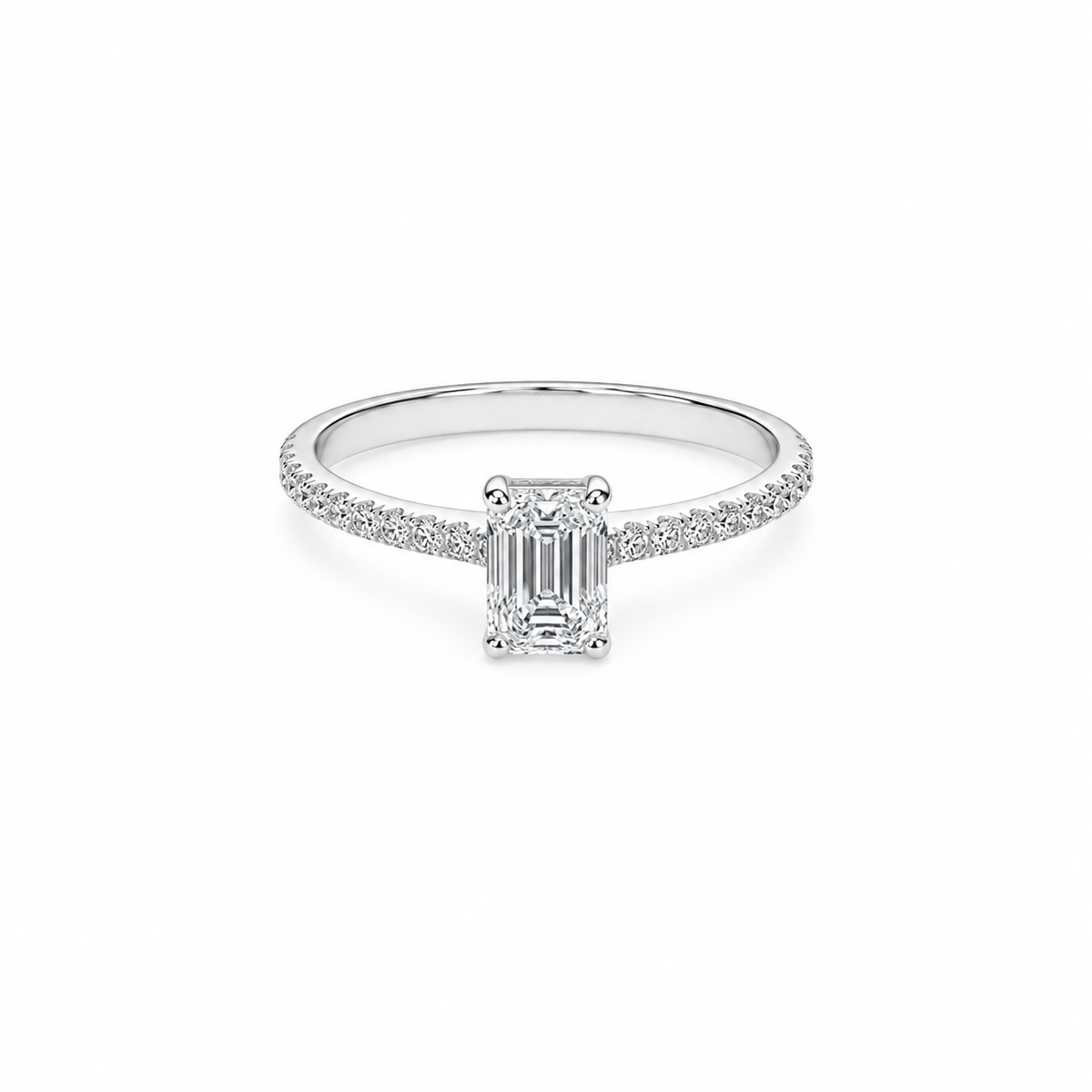 0.52ct, F, VVS1 Emerald Cut Aria Engagement Ring