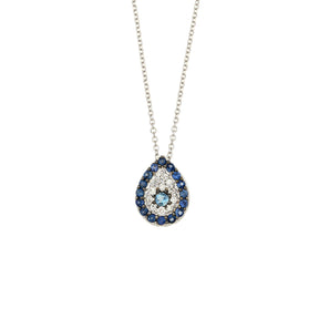 Evil Eye Necklace. Diamond Necklace. Blue Sapphires. Tear drop necklace. 18K Gold. Rose Gold, White Gold, Yellow Gold. Fine Jewelry. Gift. Κολιέ μάτι. Κολιέ για δώρο μάτι. Χρυσό κολιέ. Κολιέ με διαμάντια. Κολιέ με ζαφείρια. Μάτι φυλαχτό. Μάτι με διαμάντια. Στρογγυλό μάτι κολιέ. Drop Eye Necklace.