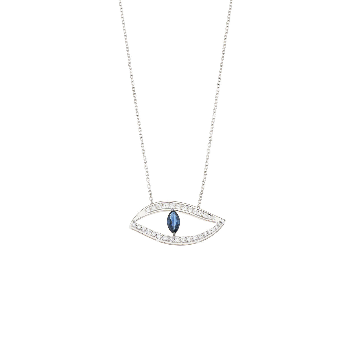 Evil Eye Necklace. Diamond Necklace. Blue Sapphires. Tear drop necklace. Fine Jewelry. Gift. Κολιέ μάτι. Κολιέ με ζαφείρια. Μάτι φυλαχτό.