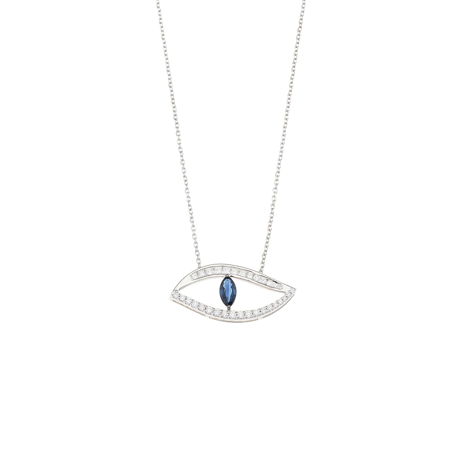 Evil Eye Necklace. Diamond Necklace. Blue Sapphires. Tear drop necklace. Fine Jewelry. Gift. Κολιέ μάτι. Κολιέ με ζαφείρια. Μάτι φυλαχτό.