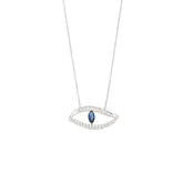 Evil Eye Necklace. Diamond Necklace. Blue Sapphires. Tear drop necklace. Fine Jewelry. Gift. Κολιέ μάτι. Κολιέ με ζαφείρια. Μάτι φυλαχτό.