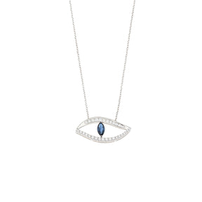 Evil Eye Necklace. Diamond Necklace. Blue Sapphires. Tear drop necklace. Fine Jewelry. Gift. Κολιέ μάτι. Κολιέ με ζαφείρια. Μάτι φυλαχτό.