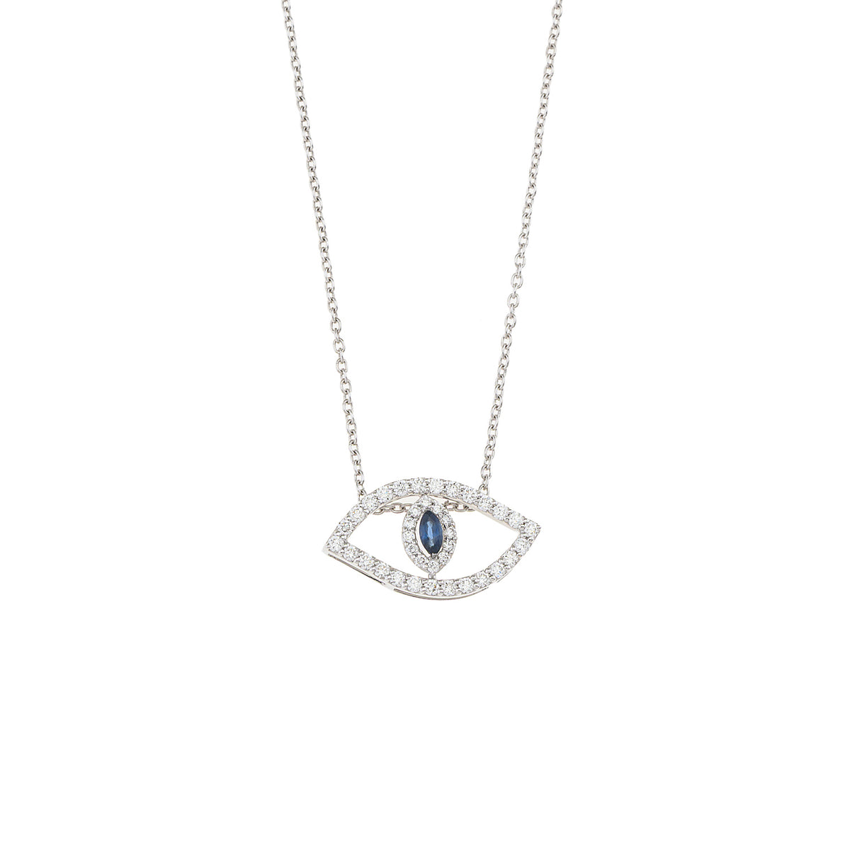Evil Eye Necklace. Diamond Necklace. Blue Sapphires. Tear drop necklace. Fine Jewelry. Gift. Κολιέ μάτι. Κολιέ με ζαφείρια. Μάτι φυλαχτό.