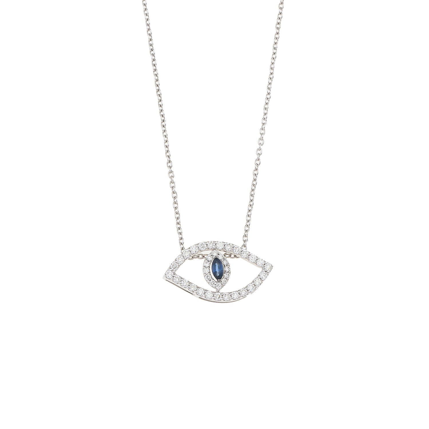 Evil Eye Necklace. Diamond Necklace. Blue Sapphires. Tear drop necklace. Fine Jewelry. Gift. Κολιέ μάτι. Κολιέ με ζαφείρια. Μάτι φυλαχτό.