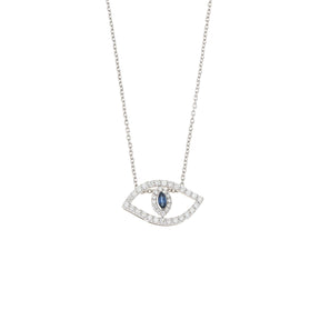 Evil Eye Necklace. Diamond Necklace. Blue Sapphires. Tear drop necklace. Fine Jewelry. Gift. Κολιέ μάτι. Κολιέ με ζαφείρια. Μάτι φυλαχτό.