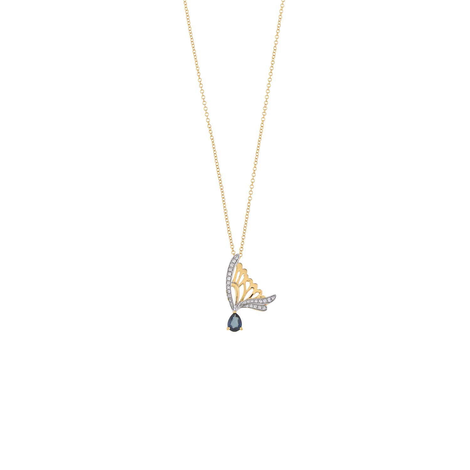 Sapphire Drop Butterfly Necklace