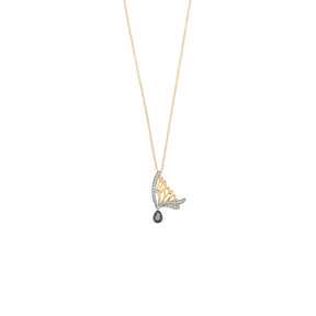 Sapphire Drop Butterfly Necklace