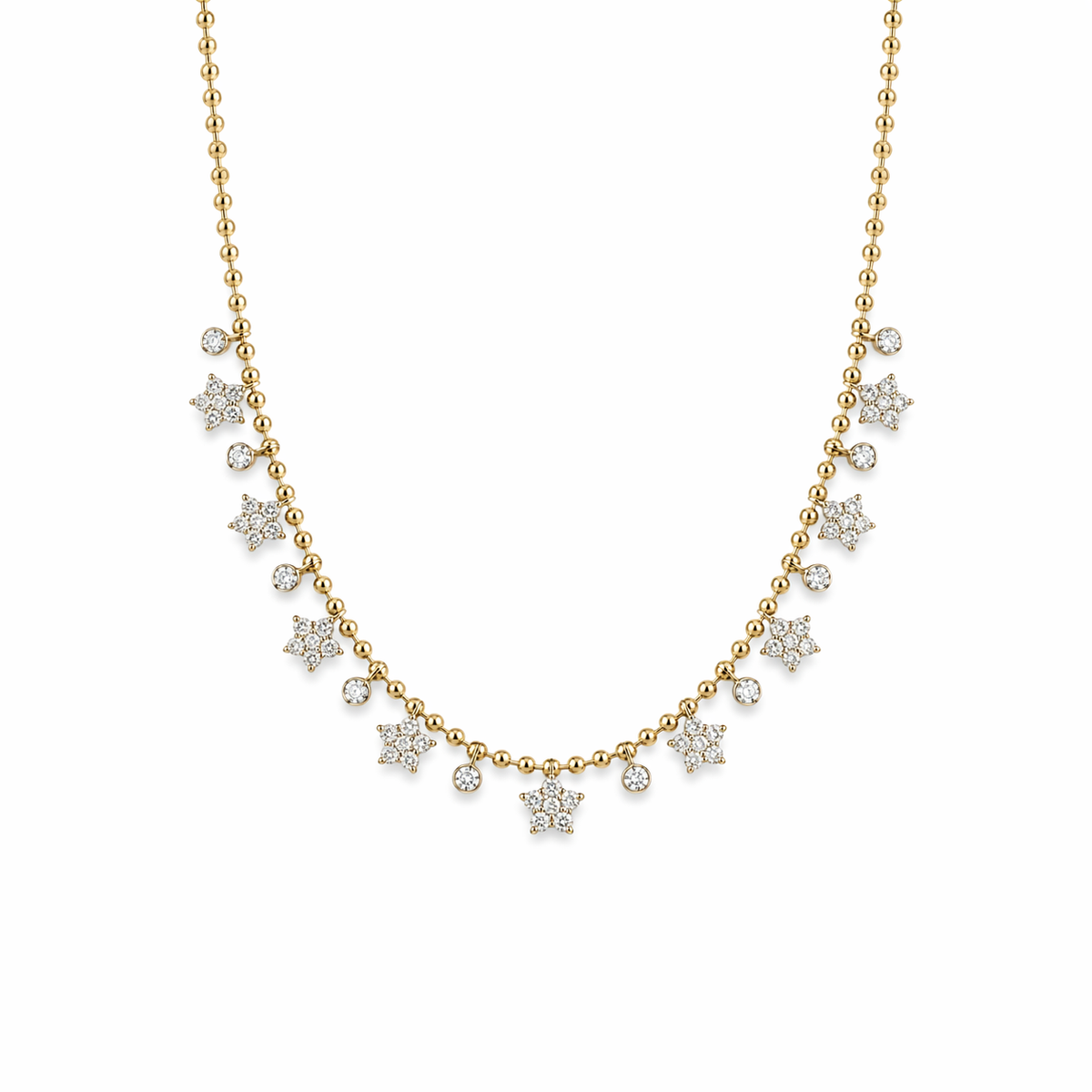 Hanging Stars and Circles Diamond Necklace