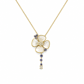 Luminous Mother of Pearl Petals Diamond and Sapphire Necklace