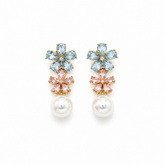 Double Colourful Flower and Pearl Earring