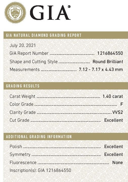 1.40ct, F, VVS2 Diamond Ring