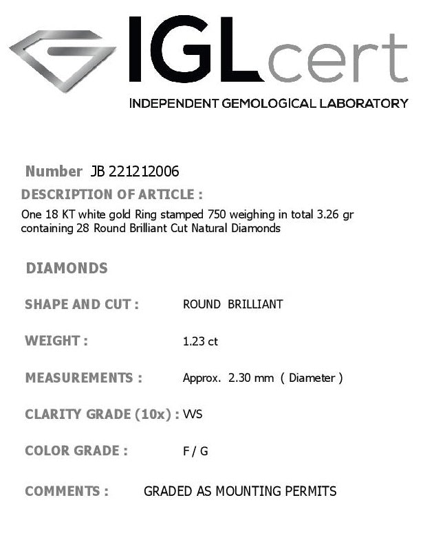 1.23CT, F/G, VVS2 Diamond Eternity Ring